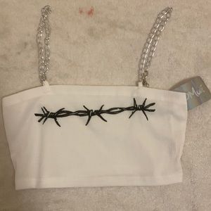White crop top with ajustable chain straps